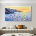 パレットナイフによる日の出海沿岸海の風景ビーチアート壁装飾海岸テクスチャ